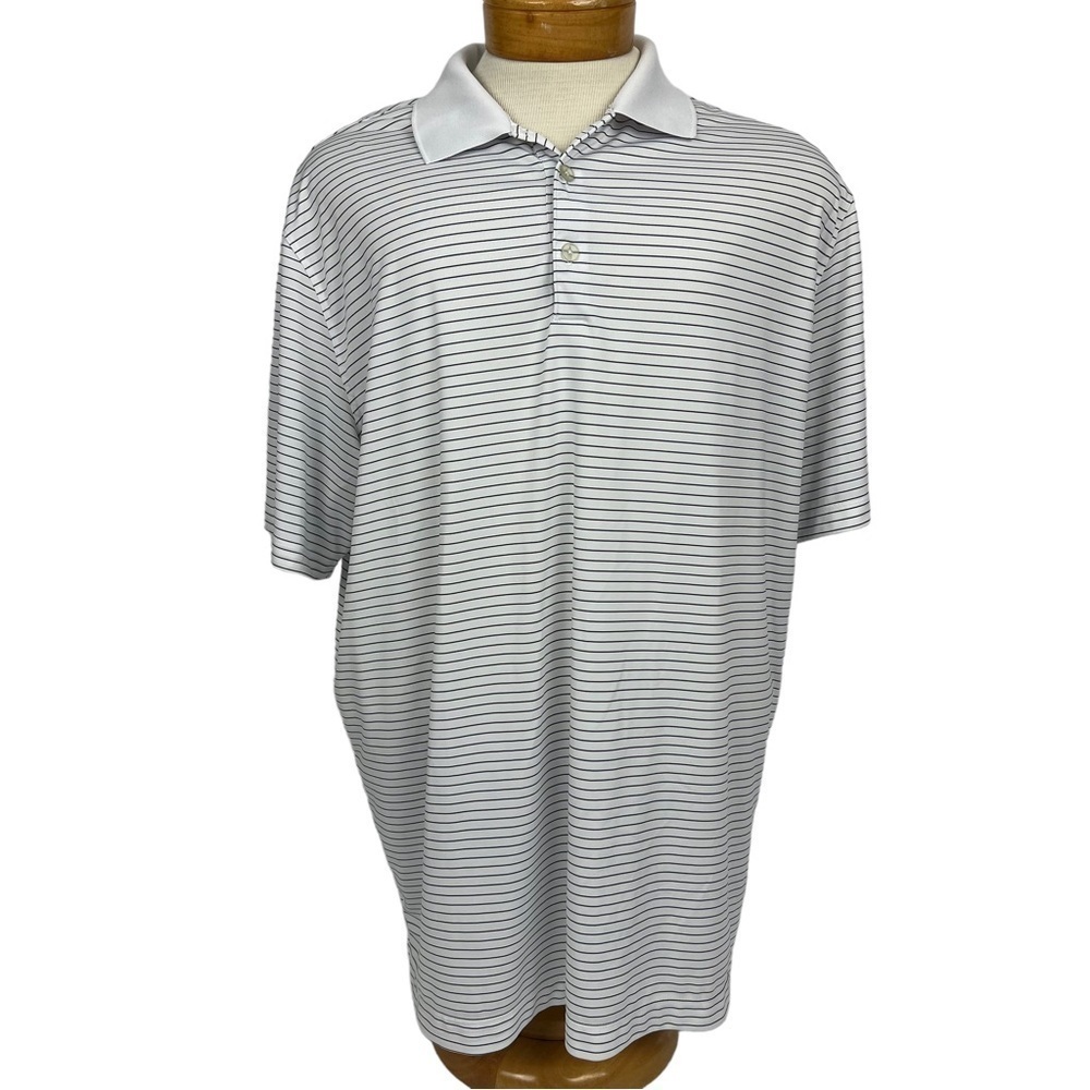 NIKE GOLF Men’s Polo Shirt Sz XXL White W/Black Stripes Collar Short Sleeve